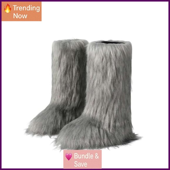 Knee-High Faux Fur Boots - Warm Winter Snow Boots with Round Toe
